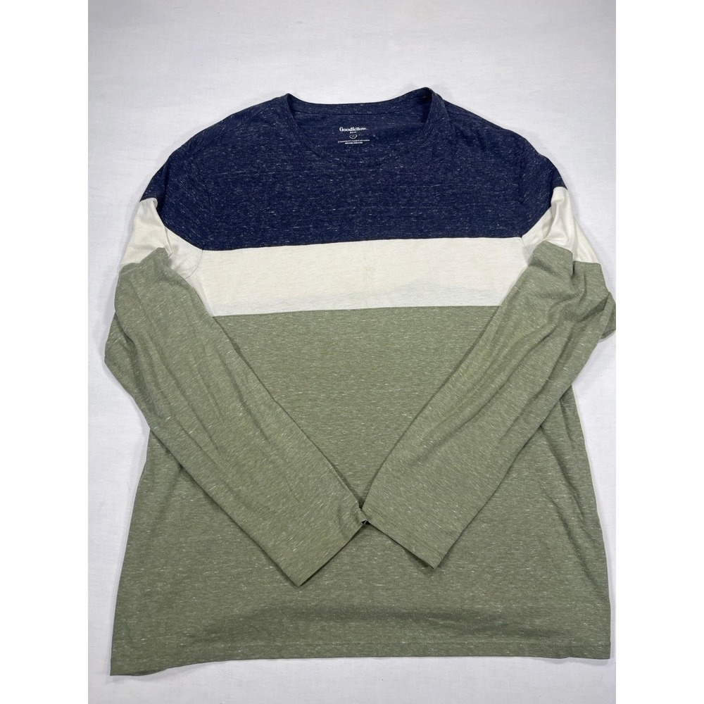 Goodfellow & Co Men's XL Colorblock Long Sleeve Shirt Navy Green Crewneck